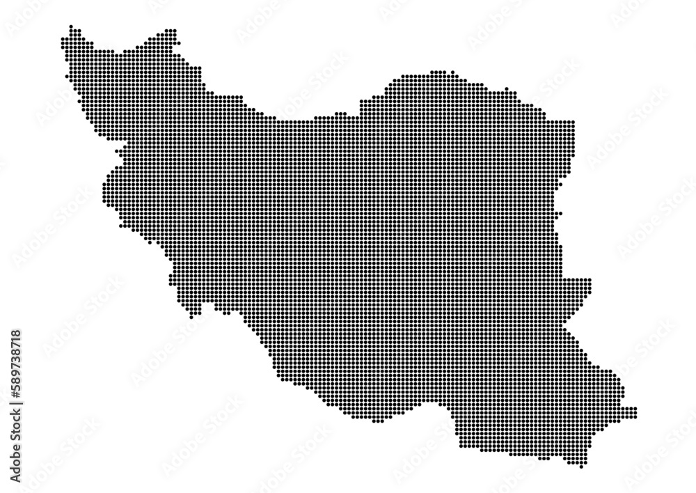 An abstract representation of Iran,Iran map made using a mosaic of black dots. Illlustration suitable for digital editing and large size prints. 