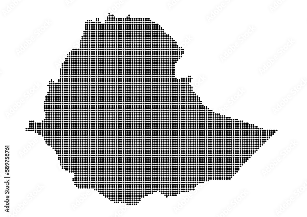 An abstract representation of Ethiopia,Ethiopia map made using a mosaic of black dots. Illlustration suitable for digital editing and large size prints. 