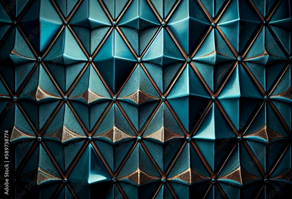 Polished, Blue Patina Wall background with tiles. Diamond Shaped, tile Wallpaper with 3D, Textured blocks. 3D Render. Generative AI Polished, Blue Patina Wall background with tiles. Diamond Shaped, tile Wallpaper with 3D, Textured blocks. 3D Render. Generative AI