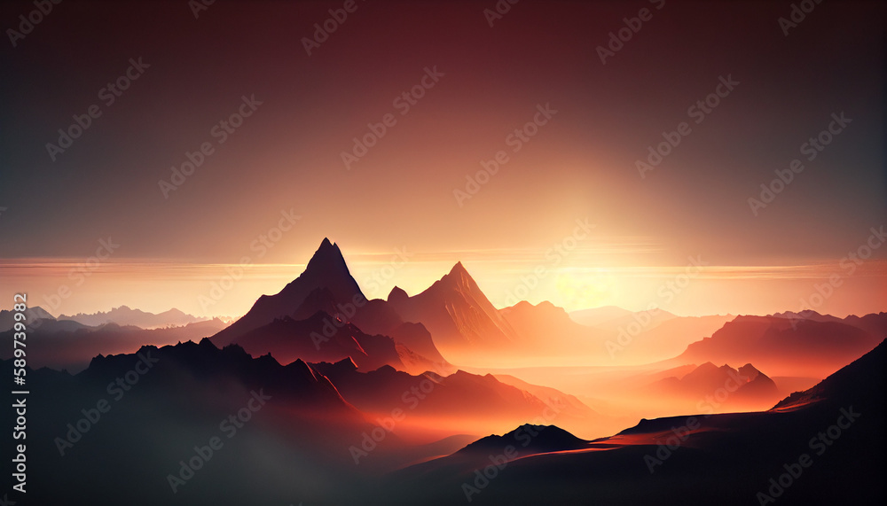 illustration of fog rolling over mountains dreamlike Ai generated Image