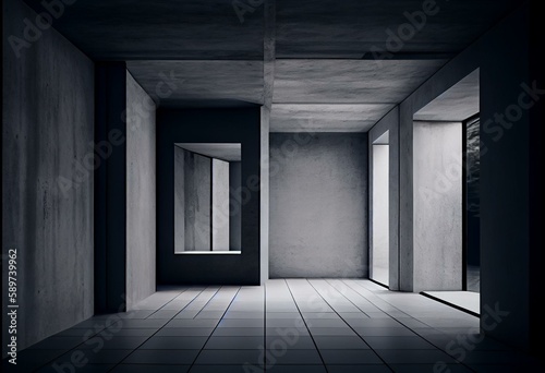 Abstract architecture interior background. Empty concrete room. 3d render. Generative AI