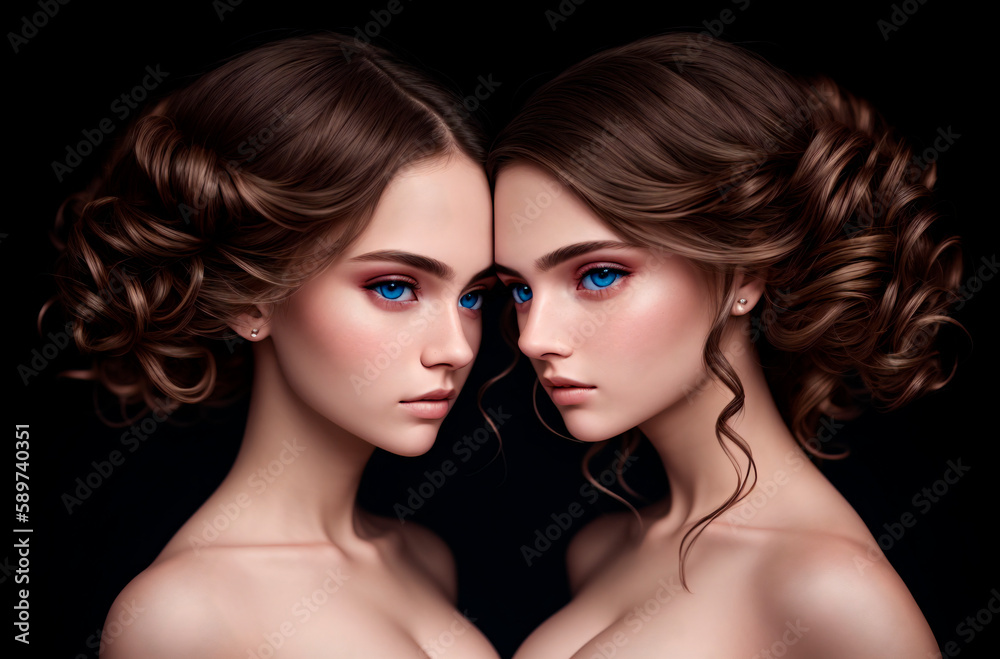 Beautiful twin girls. Generative AI. Beautiful twin girls. Generative AI.
