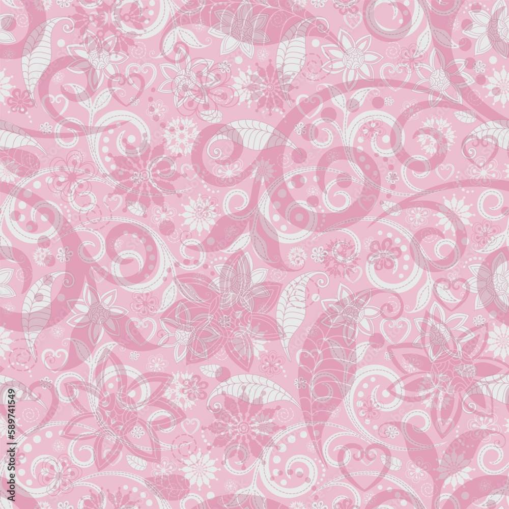 Vector seamless spring gentle rose floral pattern with lace vintage curls and flowers