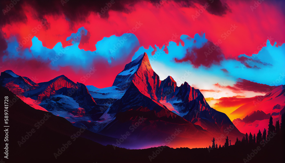Generative AI, Silhouettes and Shadows: A Dramatic Mountain Sunset