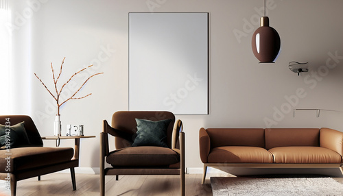 Living room minimalist interior with brown chair figura, mock up minimalist 8