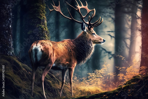 Deer in the forest. AI generation