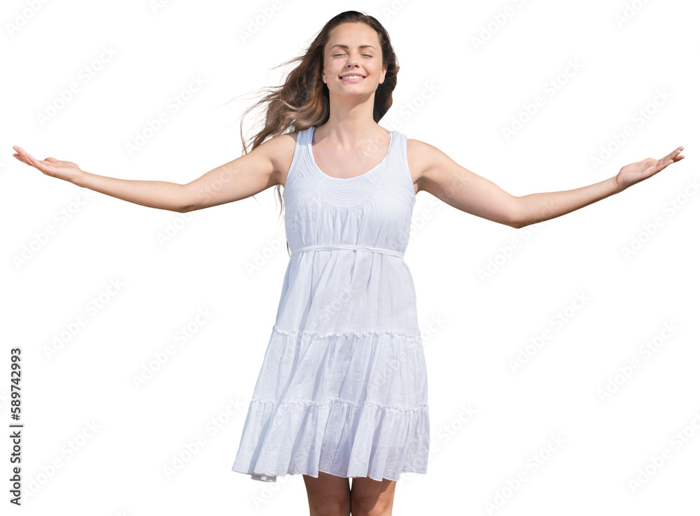 Portrait Of Young Woman Smiling in white dress Portrait Of Young Woman Smiling in white dress