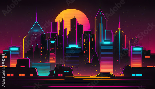 Neon Nights features nighttime citys, created using Generative AI Technology photo