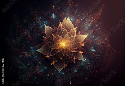 Wallpaper Mural Sacred geometry glowing flower fractal with particles and light. Generative AI Torontodigital.ca