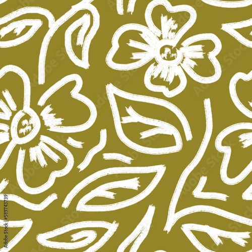 Modern Abstract Line Art Seamless Pattern with Hand-Drawn Shapes