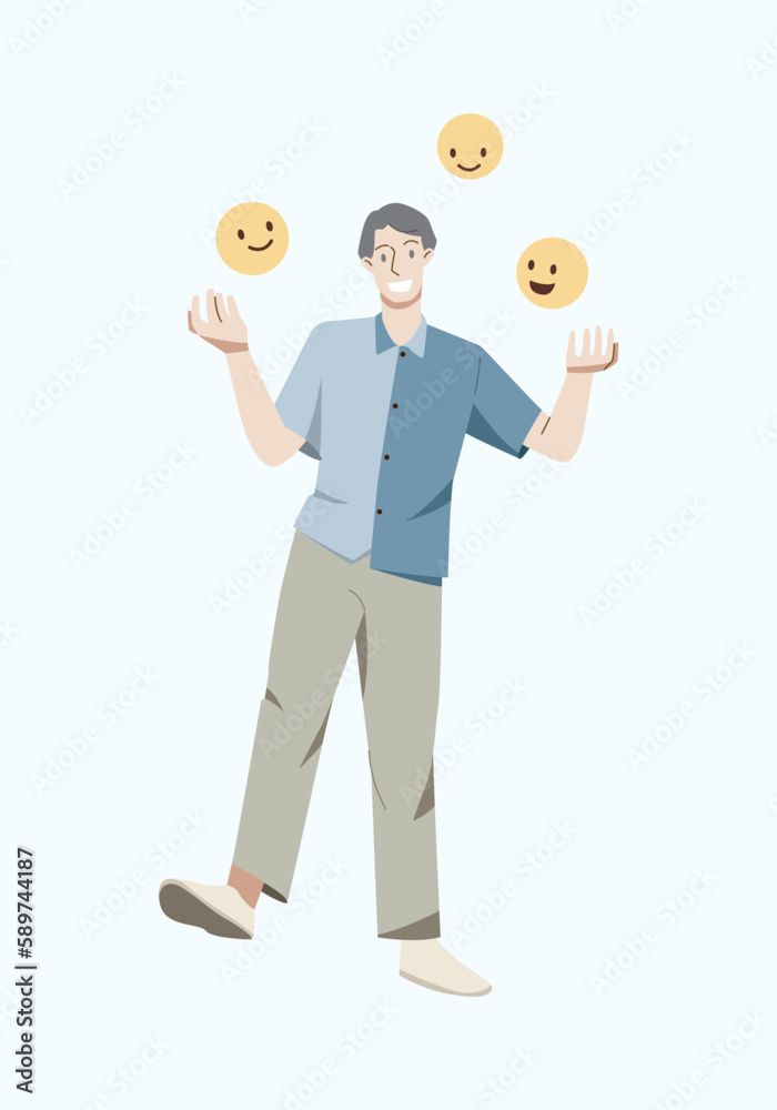Happy people playing ball and joyful with smile icon.The concept of happiness, joy and success.Vector illustration.