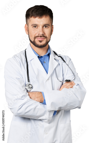 Handsome young male doctor on background