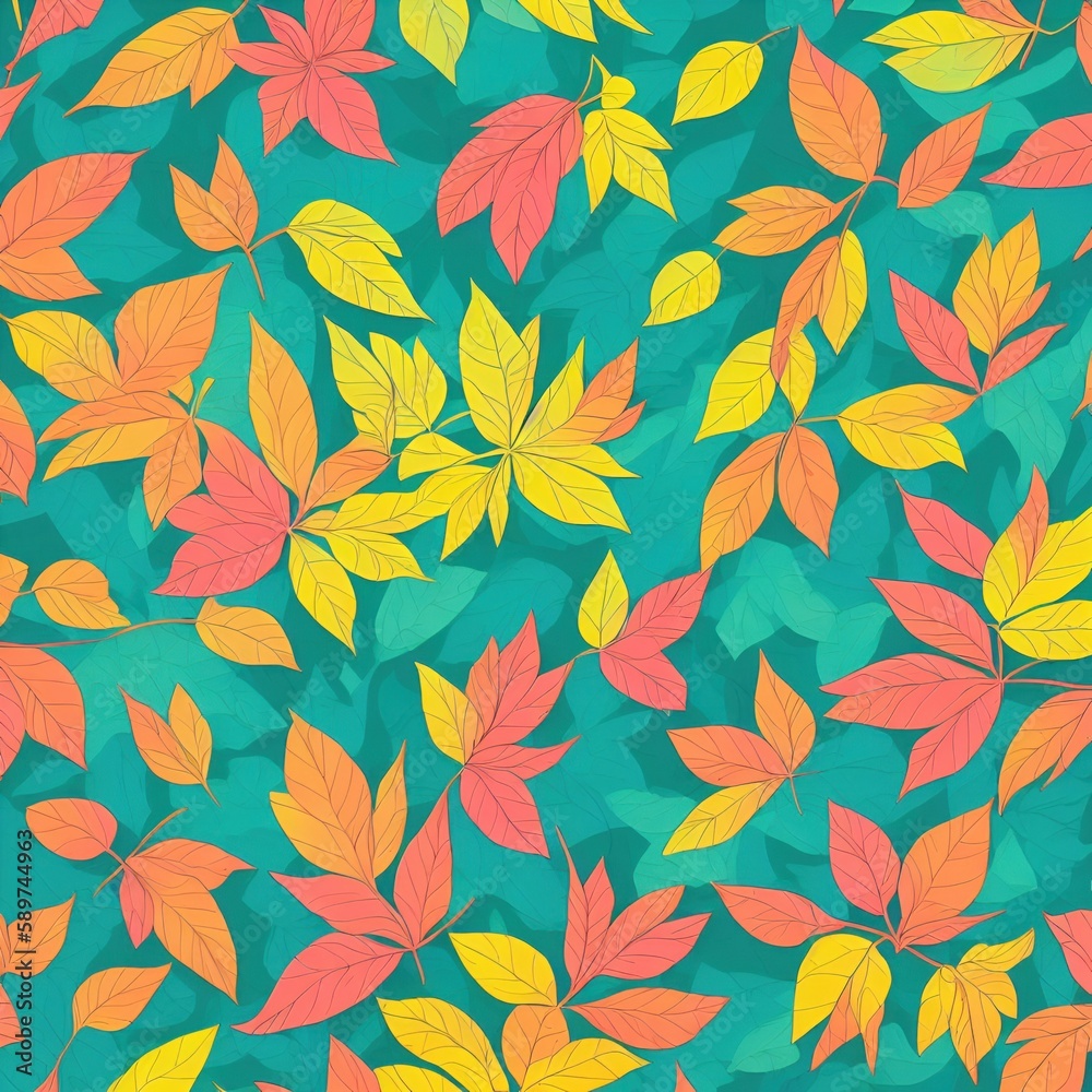 pattern with flowers and leaves Generative AI pattern with flowers and leaves Generative AI