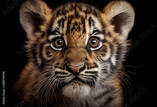 adorable baby tiger head looking up. Generative AI