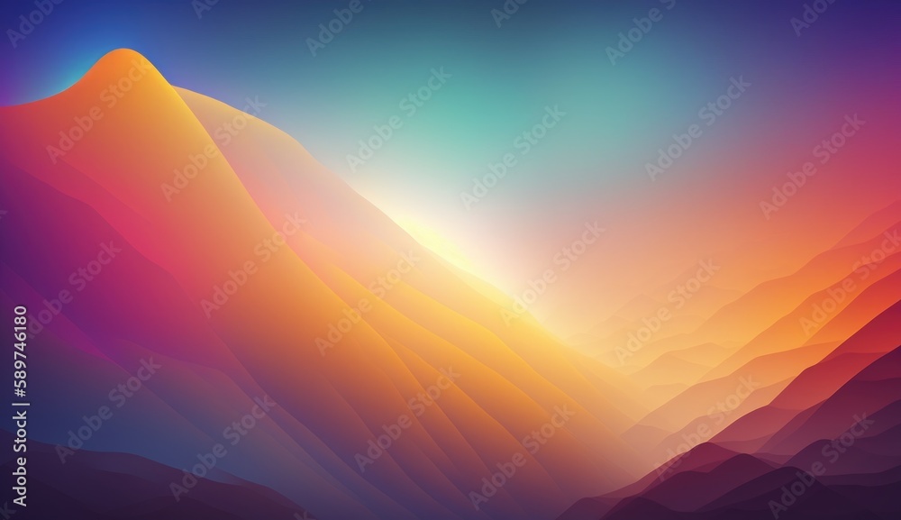 Colored gradient abstract background. Mountain with colorful sky. Mixed techniques. Generative AI