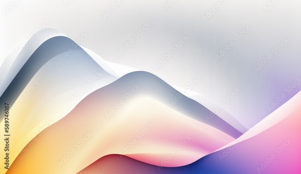 Fototapeta premium White and colored gradient abstract background. Mountain with snow covering their peaks. Mixed techniques. Generative AI