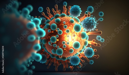 Vibrant 3D Render of Coronavirus Closeup - Generated by AI. Generative AI