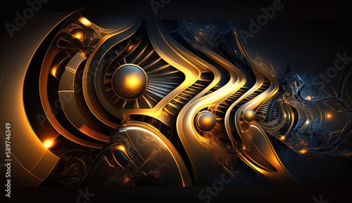 Futuristic Hi-Tech Black and Gold Background with Sci-Fi Elements. Generative AI