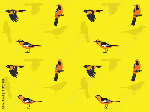 Bird New World Oriole Cartoon Poses Seamless Wallpaper Background