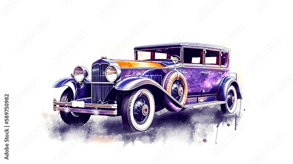 Illustration of a colorful classic car painting, AI-Generated image.