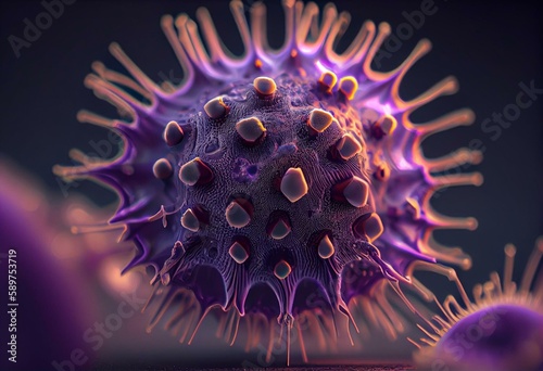 3D Purple microscopic Corona virus. Generative AI