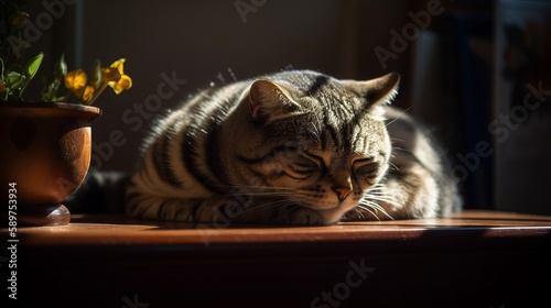 Scottish Fold cat basking in a sunbeam