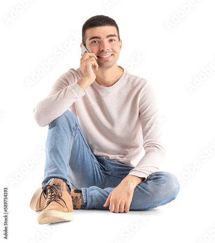 Handsome guy talking by mob...