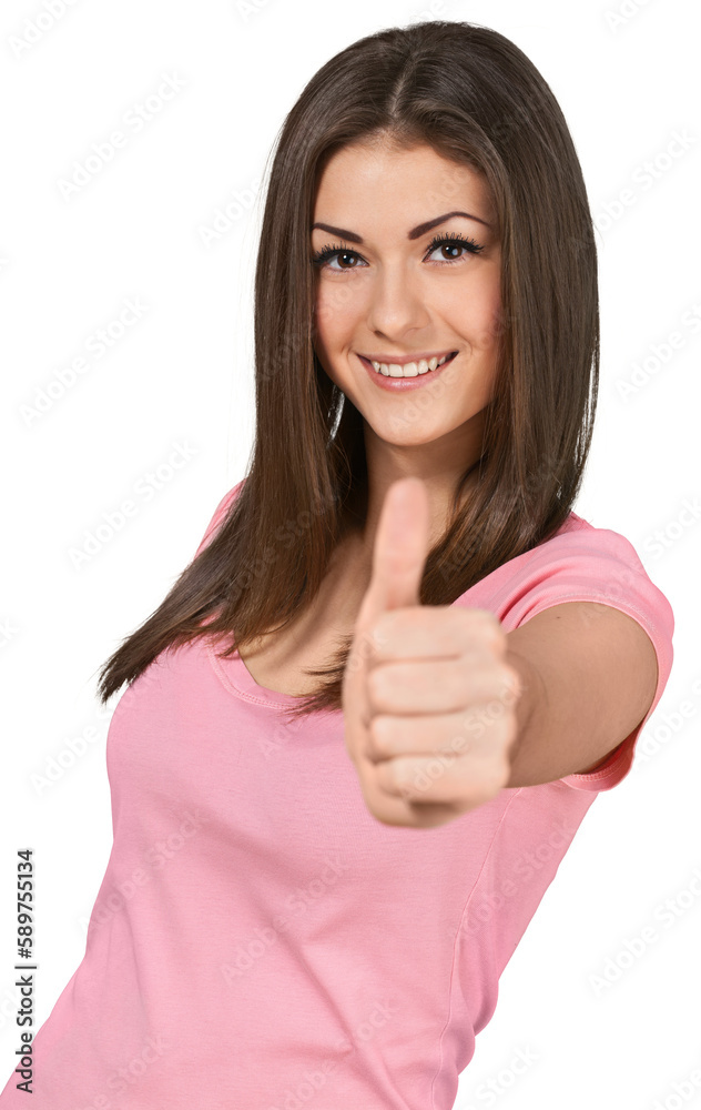 Friendly Young Woman with Thumb Up - Isolated Friendly Young Woman with Thumb Up - Isolated