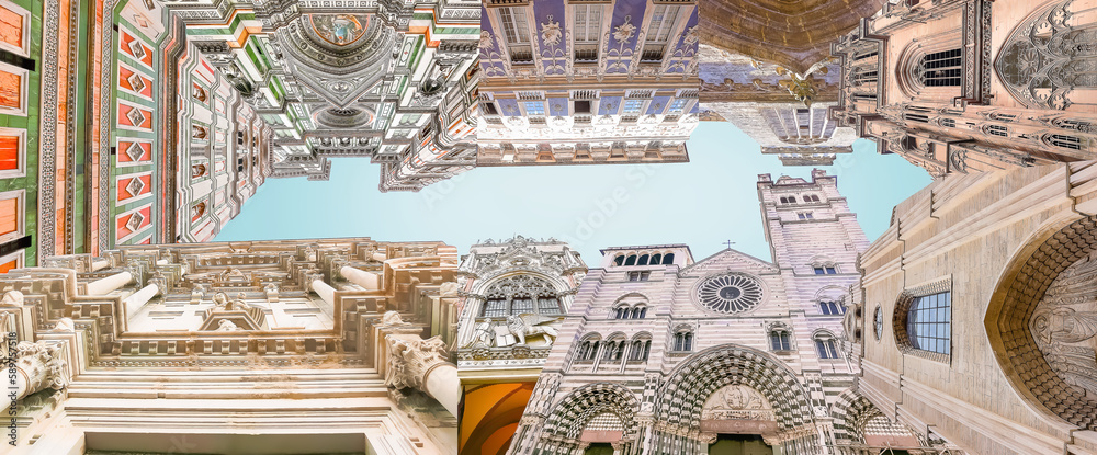 Φωτογραφία Collage of views of Girona Cathedral in Spain, Basilica of Santa Maria del Fiore in Florence, Italy, St