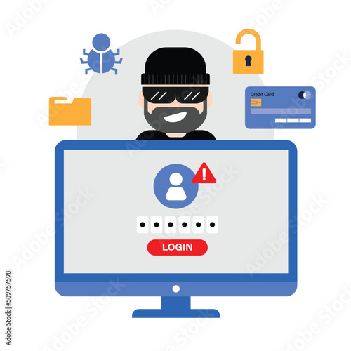 Cyber Crime and Hacker activity Concept with Flat style Vector illustration.
