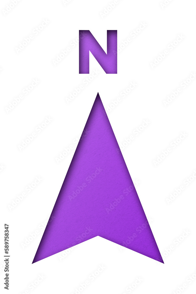 purple paper cut north arrow shape isolated on transparent background purple paper cut north arrow shape isolated on transparent background
