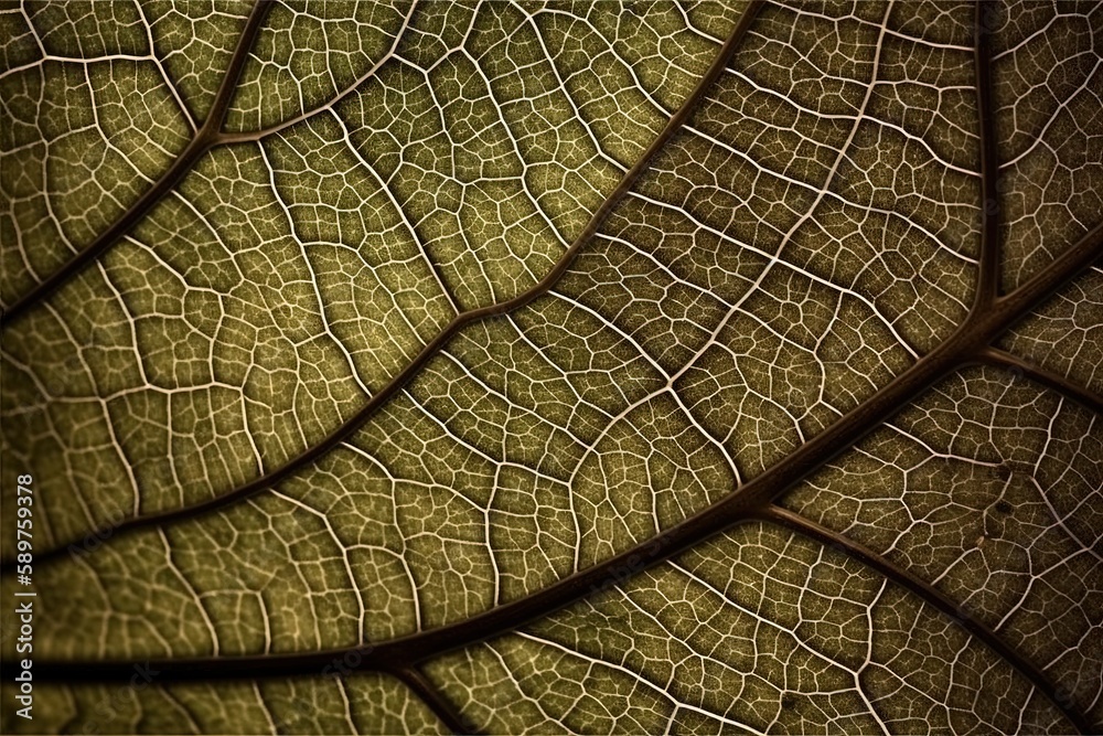 Fototapeta premium Leaf texture and veins of a leaf showcasing the intricate patterns found in nature | Generative AI