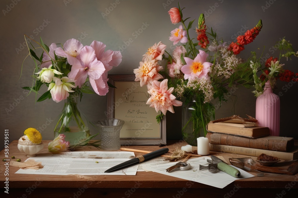 Mother's Day-inspired still life compositions with flowers gifts and sentimental items | Generative AI Mother's Day-inspired still life compositions with flowers gifts and sentimental items | Generative AI