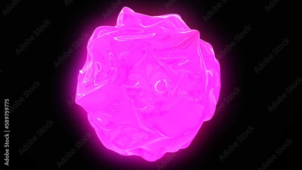 Light pink glowing multidimensional energy sphere. Pink color shining purple cosmos round wave isolated on purple background. Magic mysterious orbs.