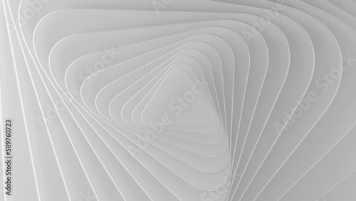 Fototapeta Naklejka Na Ścianę i Meble -  3d render, abstract white geometric background, minimal flat lay, twisted deck of trianguler blank cards with rounded corners
