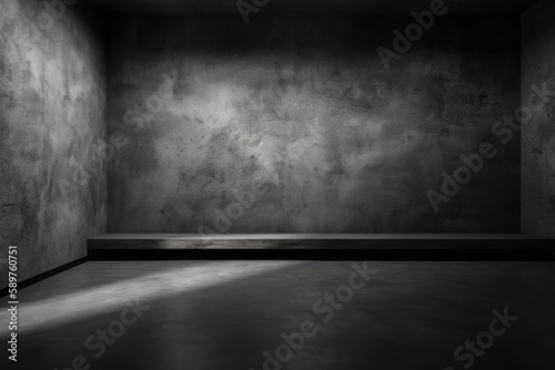 Dark black and gray abstract cement wall and interior textured studio room for product display. Wall background