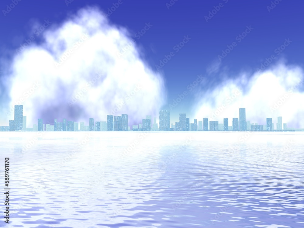 Obraz premium 幻想的な夏空と都市