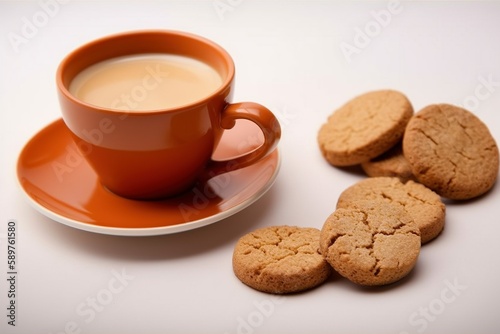 cup of coffee with cookies, coffee and cookies, photo of latte and freshly baked cookies isolated on white background