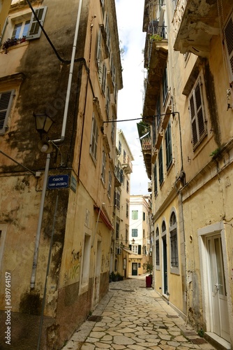 Fototapeta Naklejka Na Ścianę i Meble -  Corfu town, Corfu island, Greece- The narrow streets of the old town in Spring.