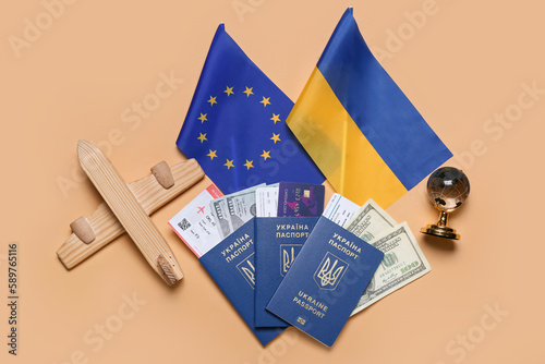 Passports with money, toy a...