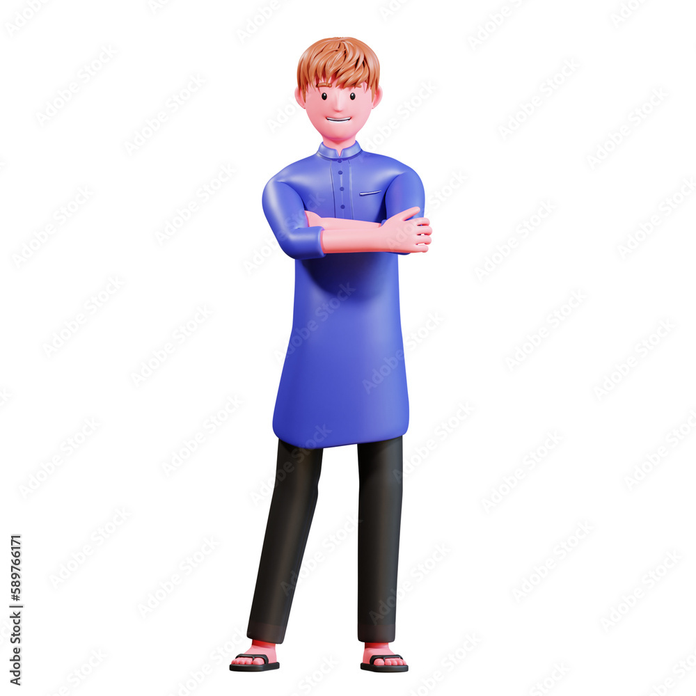 3D Character Muslim Male with blue clothes