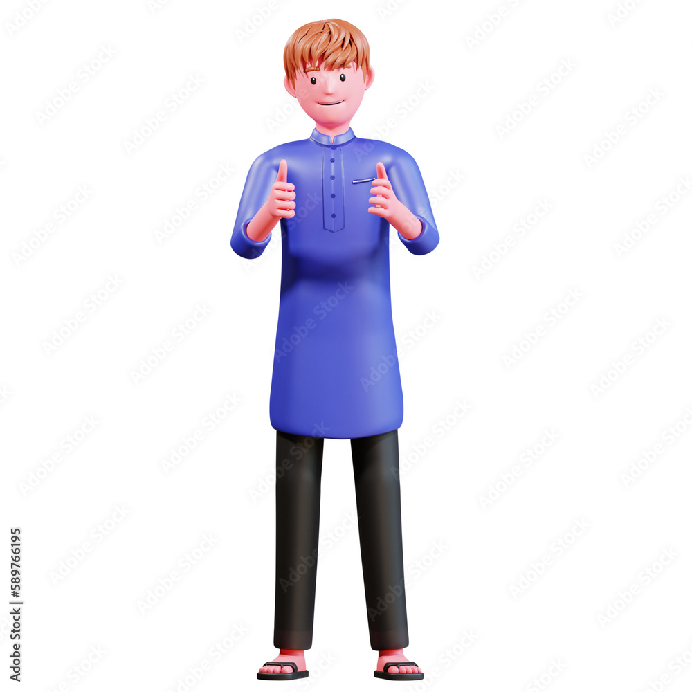 Fototapeta premium 3D Character Muslim Male with blue clothes