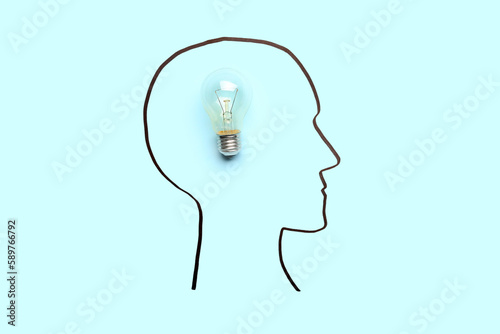 Drawn human head with light...