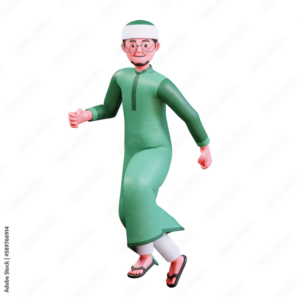 3D Character Muslim Male with green clothes