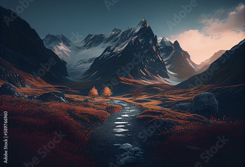 Beautiful and inspirational mountain landscape. Generative AI