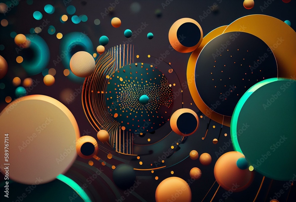 abstract loop color geometrical background with lines and dots. Generative AI