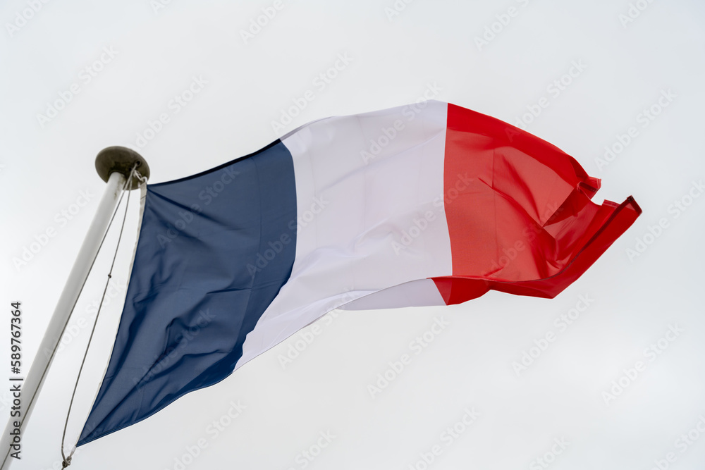 drapeau français flottant au vent Stock Photo Adobe Stock