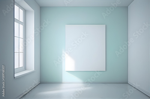 Empty room with white and green walls. window light. Mockup. AI Generative