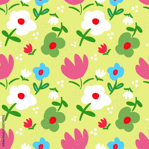 Wallpaper Mural Simple seamless pattern with  flowers and leafs. Torontodigital.ca