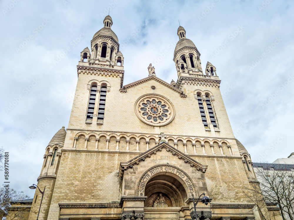 View of the Church Sainte-Anne de la Butte-aux-Cailles, Paris, France